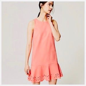 Coral Flutter Hem Eyelet Dress
